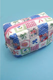 Quilted Cotton Bow Cosmetic Pouch Bag