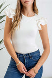 Solid Ruffle Flutter Sleeve Knit Top