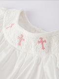 White Smocked Cross Girls Romper