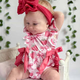 Summer Strawberry Bow Baby Girl Romper