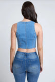 Copper Cropped Button Front Denim Vest