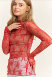 Mesh Lace High Neck Design Long Sleeve Fitted Top