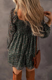 Green Floral Print Sweetheart Neck Shirred Back Mini Dress