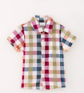 Fall Autumn Boys Plaid Button Down
