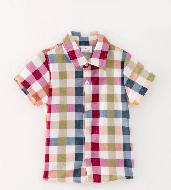 Fall Autumn Boys Plaid Button Down