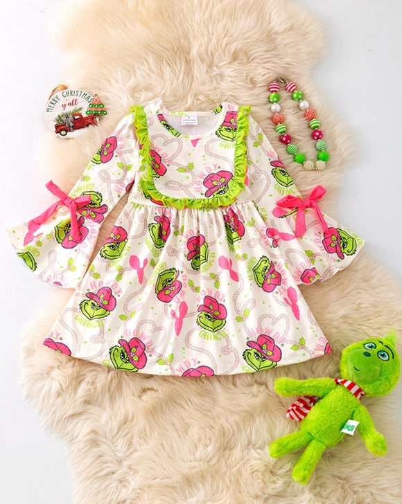 Gr*Nch Printed Girls Dress with Sleeve Bells