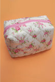 Quilted Cotton Bow Cosmetic Pouch Bag
