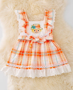 Scarecrow Applique Dress with Embroidered Hem