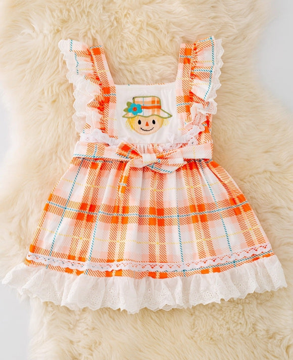 Scarecrow Applique Dress with Embroidered Hem