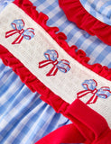 4th of July Plaid Smocking Girls Bloomer Set