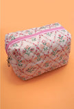 Quilted Cotton Bow Cosmetic Pouch Bag
