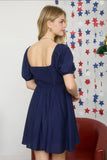 Pepper Pleated Bodice Short Puff Sleeve Dress