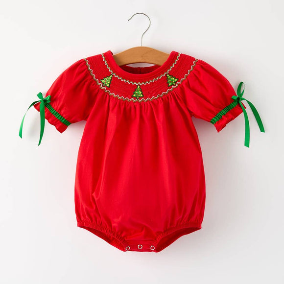 Christmas Baby Romper: Adorable Green Christmas Tree Embroidery