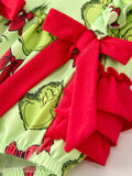 Christmas Baby Girls Romper with Grinc* Print and Red Bows