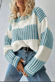 Striped Patchwork Drop Shoulder Loose Sweater
