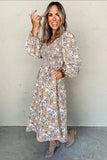 Maple Grove Floral Smocked Puff Sleeve Long Dress