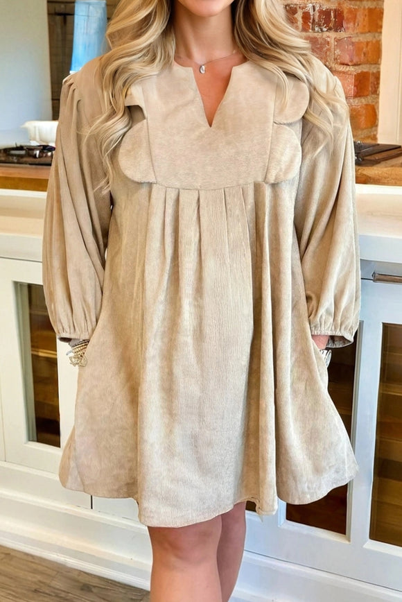 Rusty Scallop Detail Plus Size Mini Dress