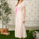 Asher Floral Tile Print Contrast Tie Detail Midi Dress