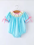 Tulip Smocked Romper with Polka Dot Puff Sleeves
