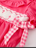 Hot Pink Smocked Cross Romper