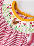 Autumn Rooster Smock Embroidered Baby Girl Romper