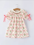 Spring Floral Smocking Embroidery Bow Dress