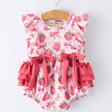 Summer Strawberry Bow Baby Girl Romper