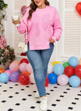 Pink Big Bow Lace Embroidered Dolman Sleeve Slit Sweatshirt