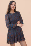 Lace Trim Smocking Printed Dress