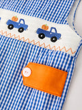 Fall Thanksgiving Truck Smock Embroidery Baby Boy Romper