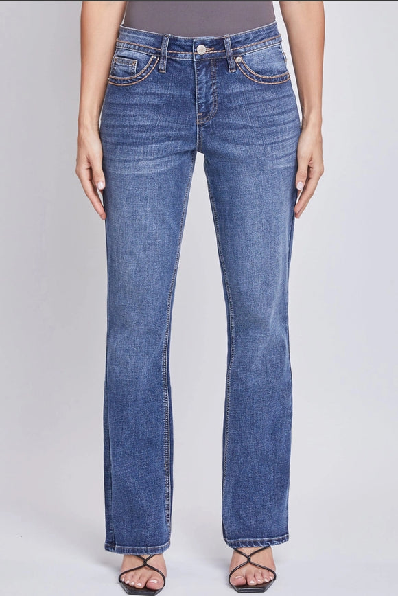 Aubree Mid-Rise Faux Flap Pocket Bootcut Jeans