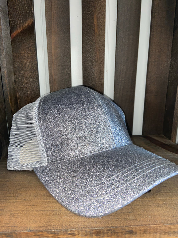 Silver glitter C.C ponytail hat